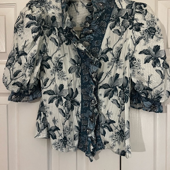 Blue Floral Ruffle Top - Picture 2 of 2